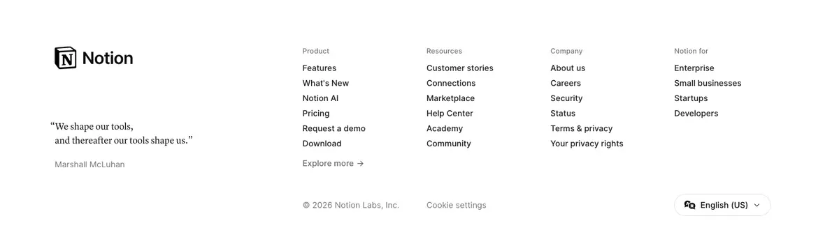 Footer section of Notion