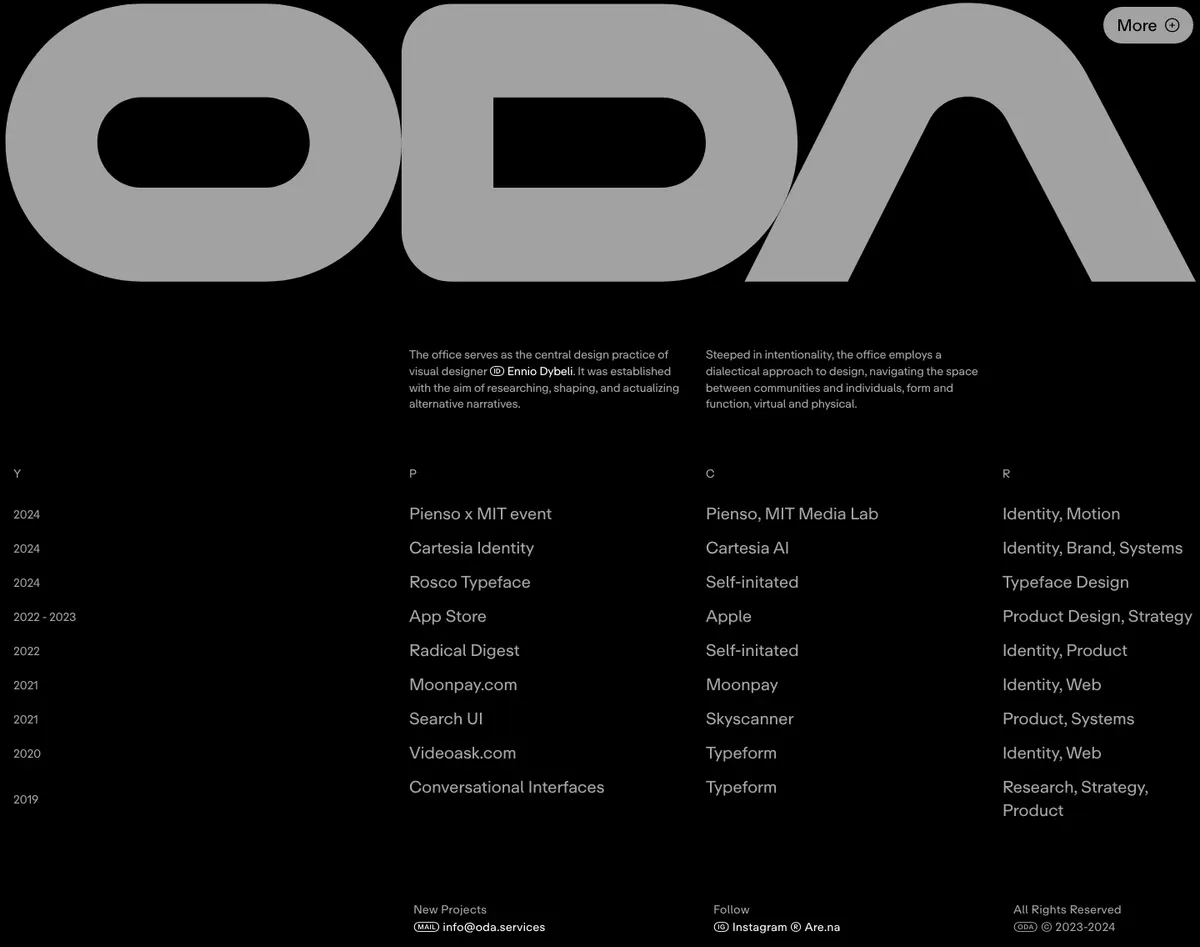 Full-page screenshot of ODA ® Office for Design Affairs (oda.services)