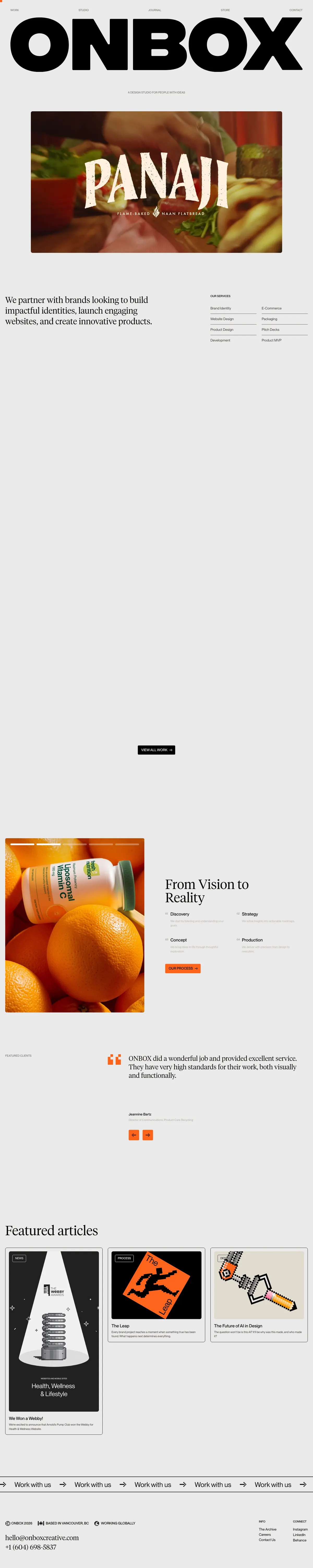 Full-page screenshot of ONBOX Creative Inc. (onboxcreative.com)