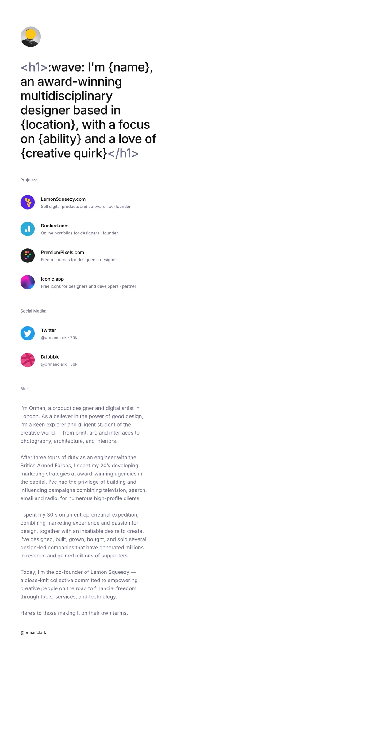 Full-page screenshot of Orman Clark (ormanclark.com)