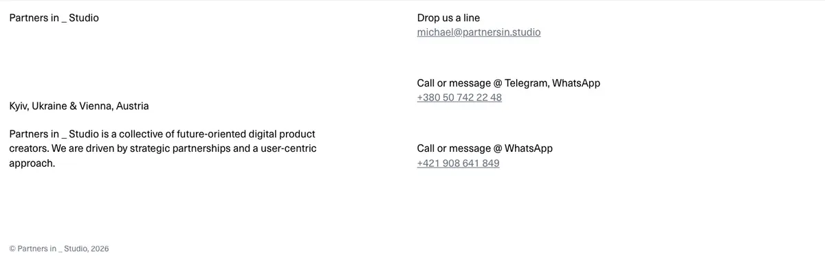Footer section of Partners in _ Studio