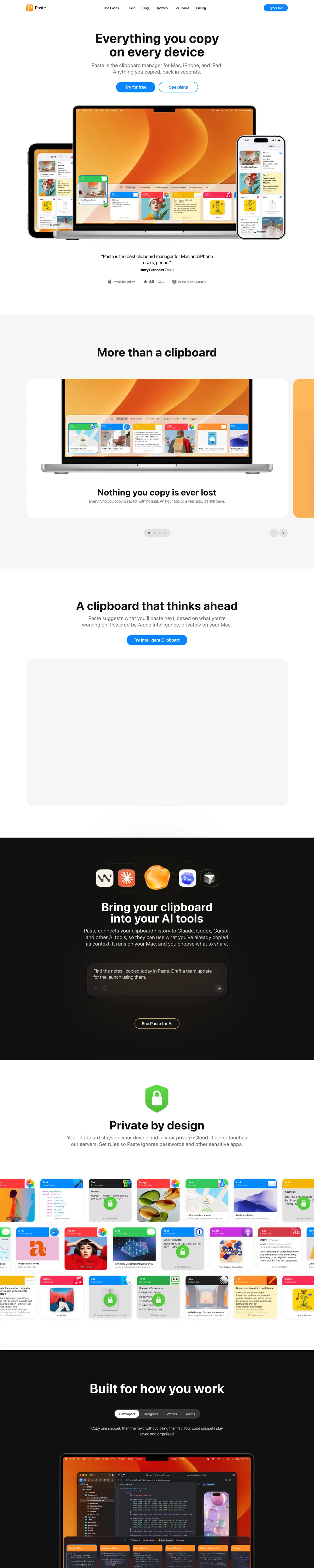 Full-page screenshot of Paste (pasteapp.io)