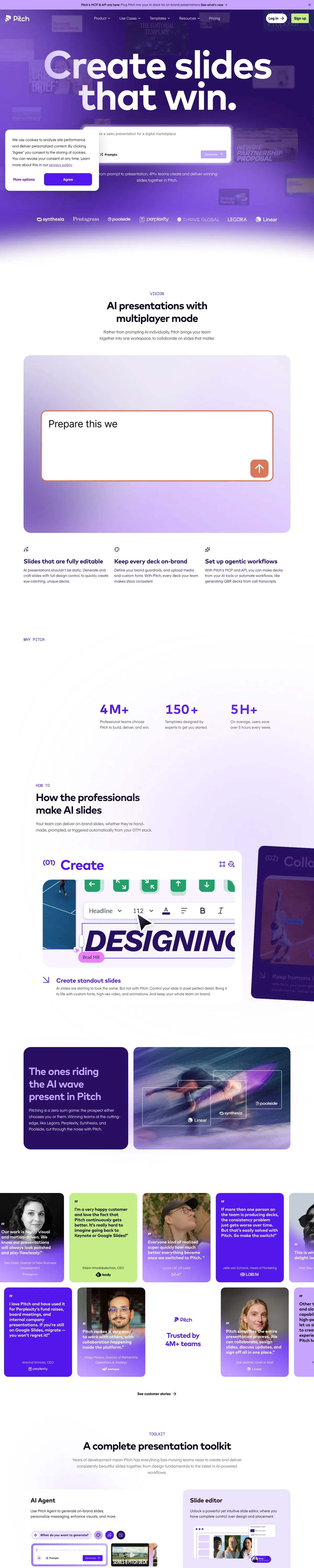 Full-page screenshot of Pitch 一 Collaborative presentation software for modern teams. (pitch.com)