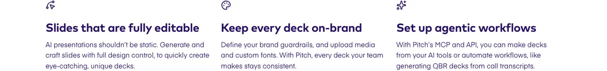 Features section of Pitch 一 Collaborative presentation software for modern teams.