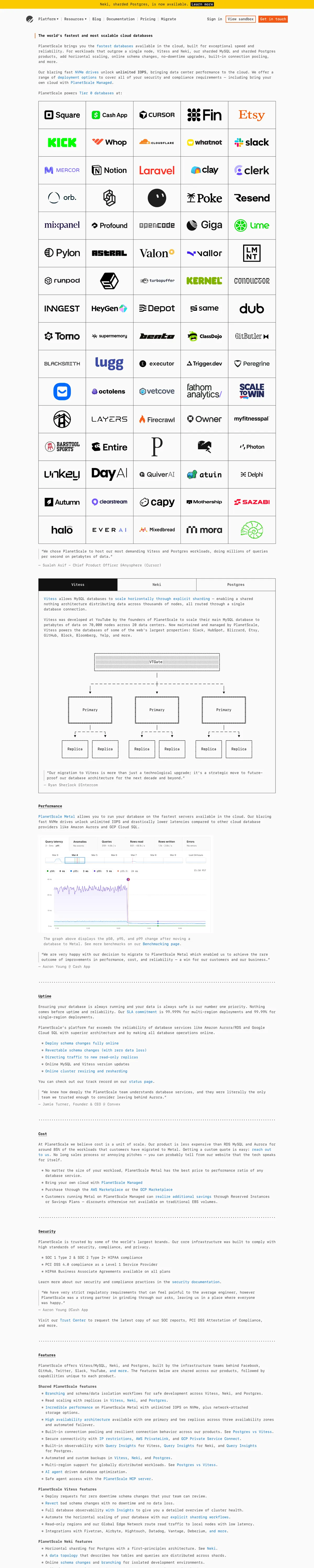 Full-page screenshot of PlanetScale (planetscale.com)