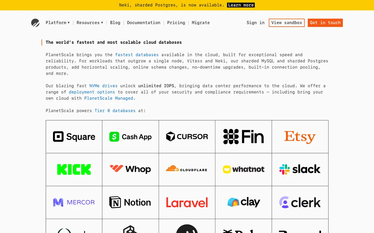 PlanetScale website