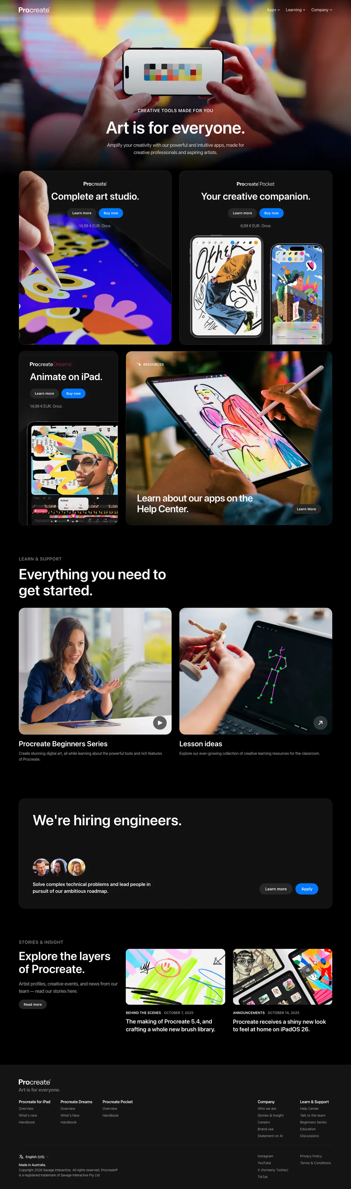 Full-page screenshot of Procreate® (procreate.art)