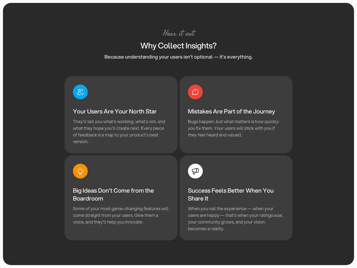 Features section of Qatchup with your product for real-time customer feedbacks
