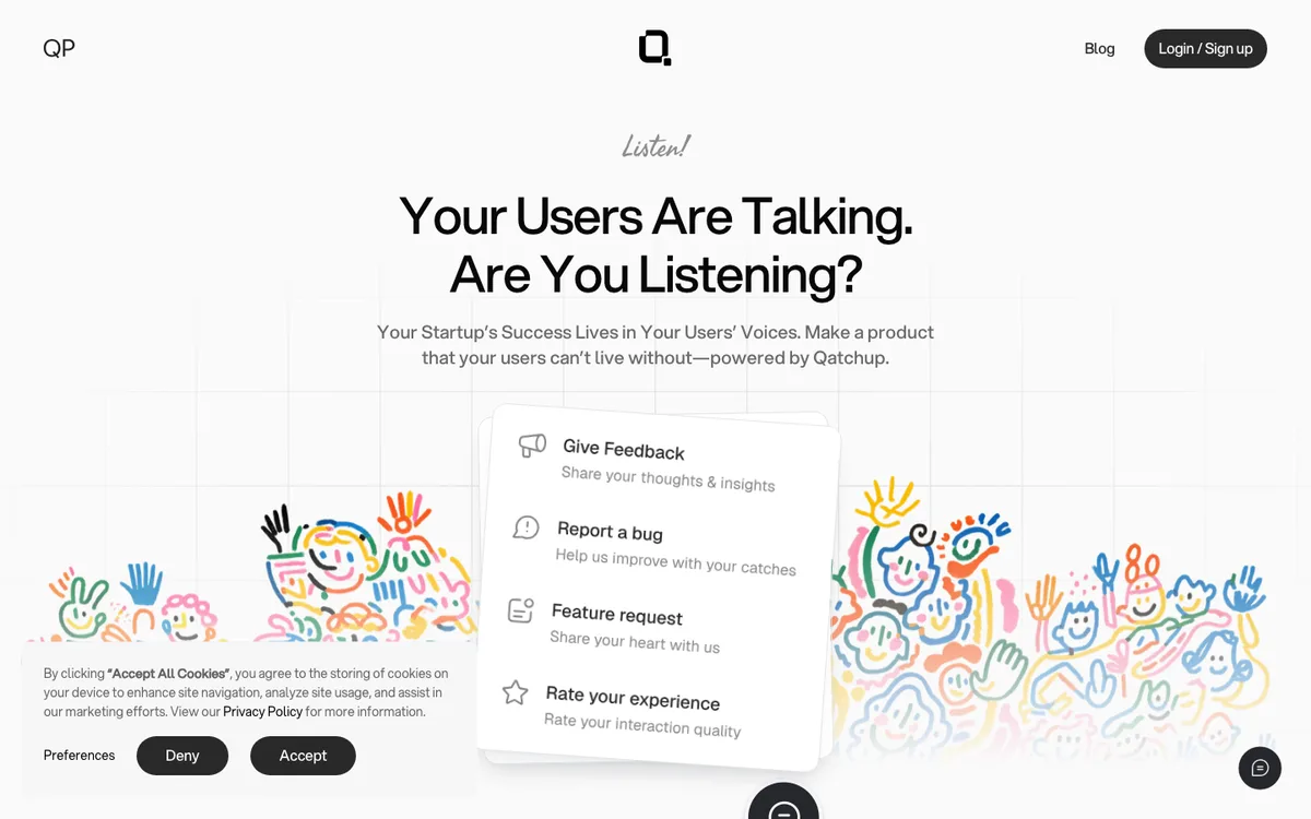 Qatchup with your product for real-time customer feedbacks website