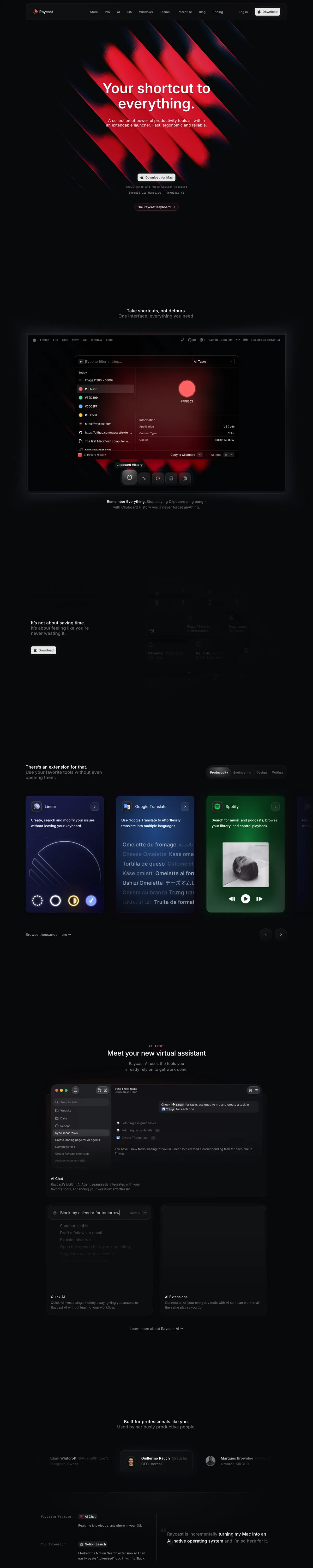 Full-page screenshot of Raycast (raycast.com)