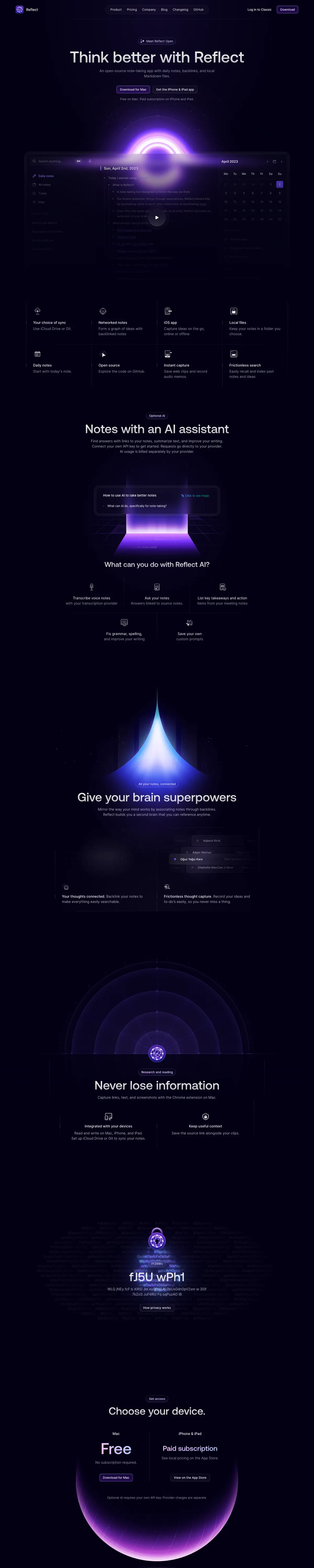 Full-page screenshot of Reflect (reflect.app)