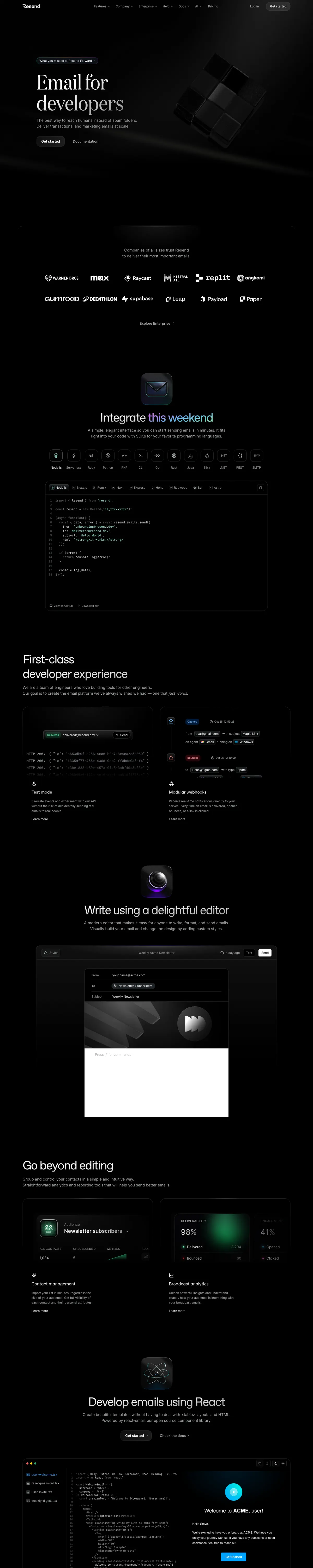 Full-page screenshot of Resend (resend.com)