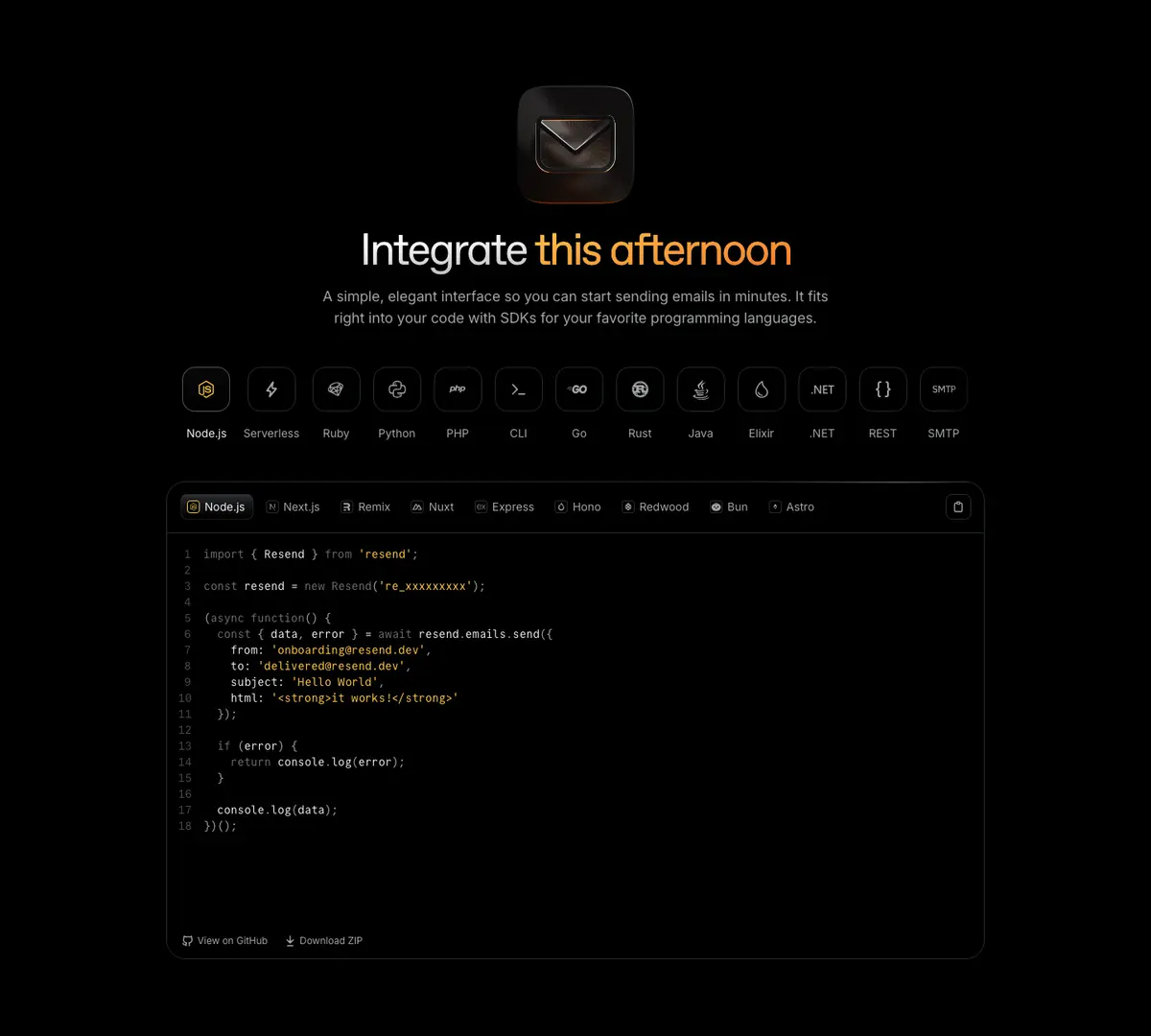 Features section of Resend