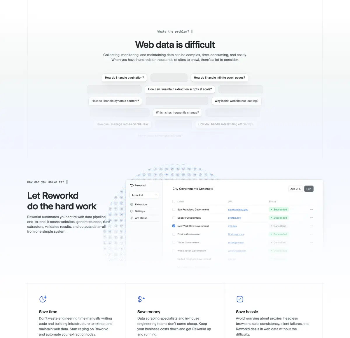 Features section of Reworkd AI