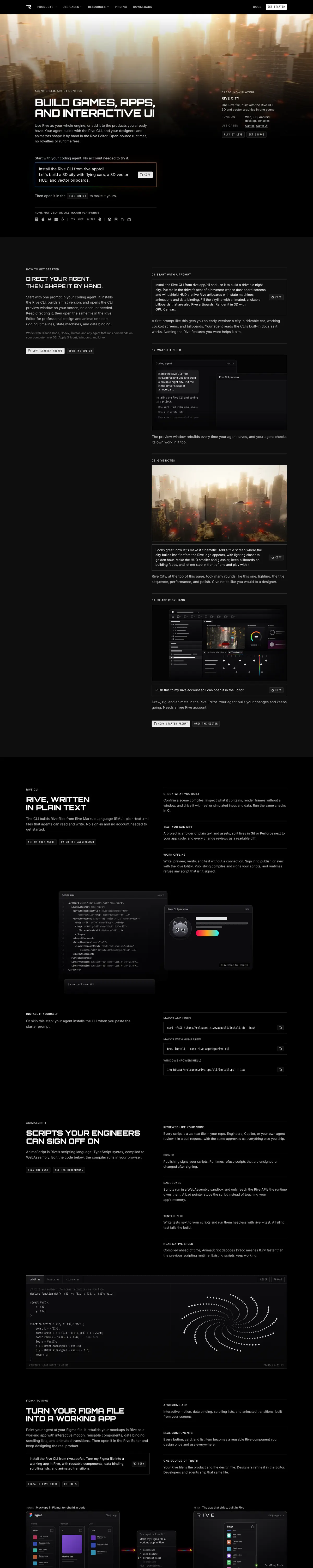 Full-page screenshot of Rive (rive.app)