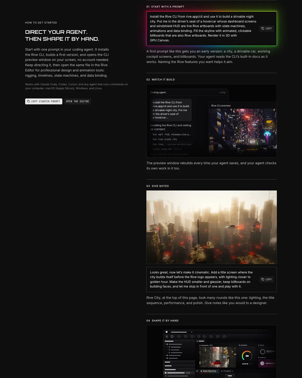 Features section of Rive