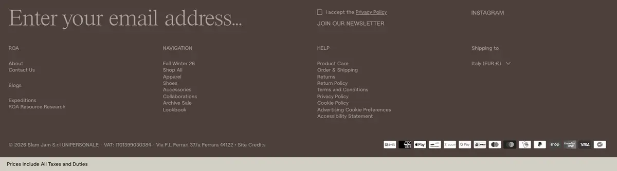 Newsletter section of ROA