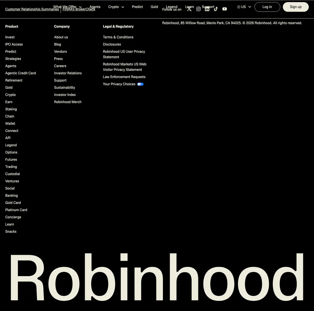 Footer section of Robinhood Gold Card
