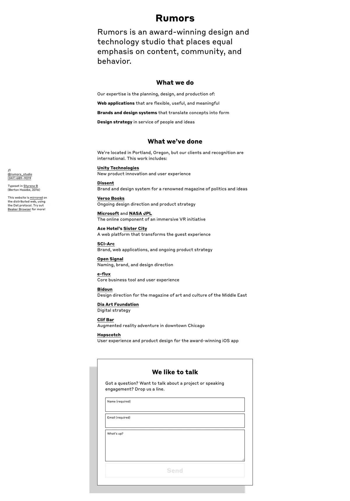 Full-page screenshot of Rumors (rumo.rs)