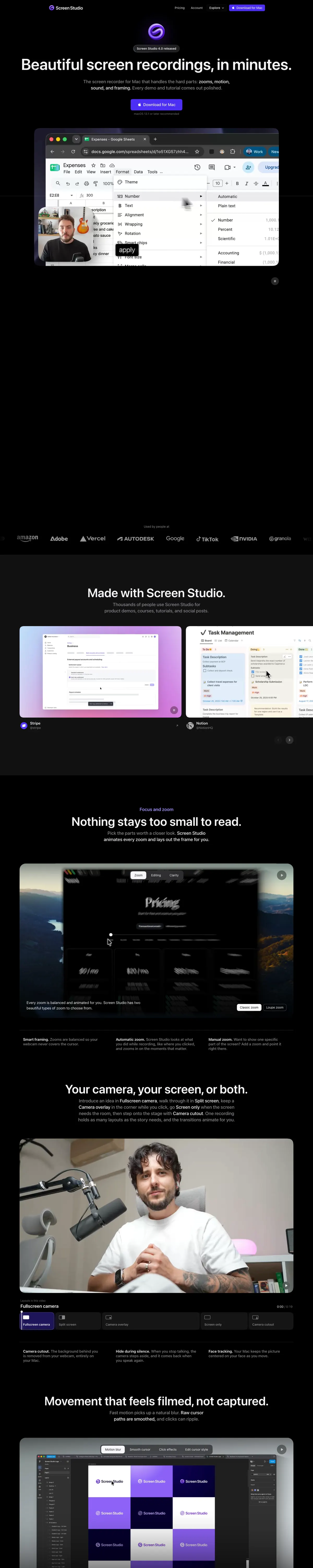 Full-page screenshot of Screen Studio (screen.studio)