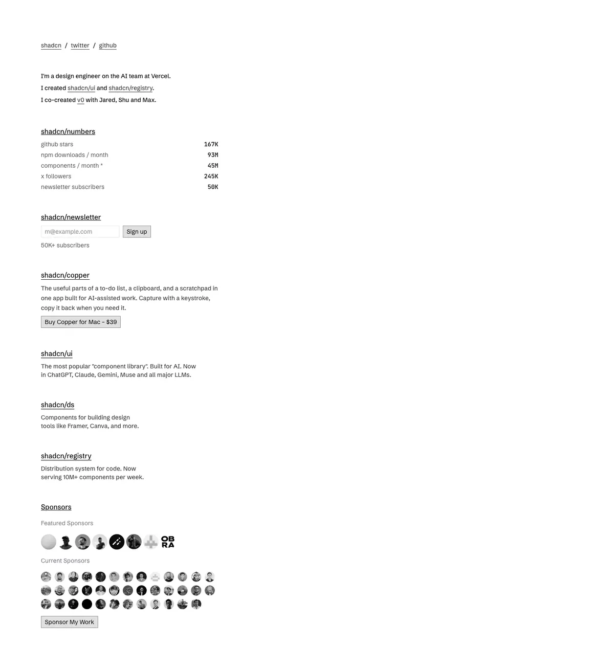 Full-page screenshot of shadcn (shadcn.com)
