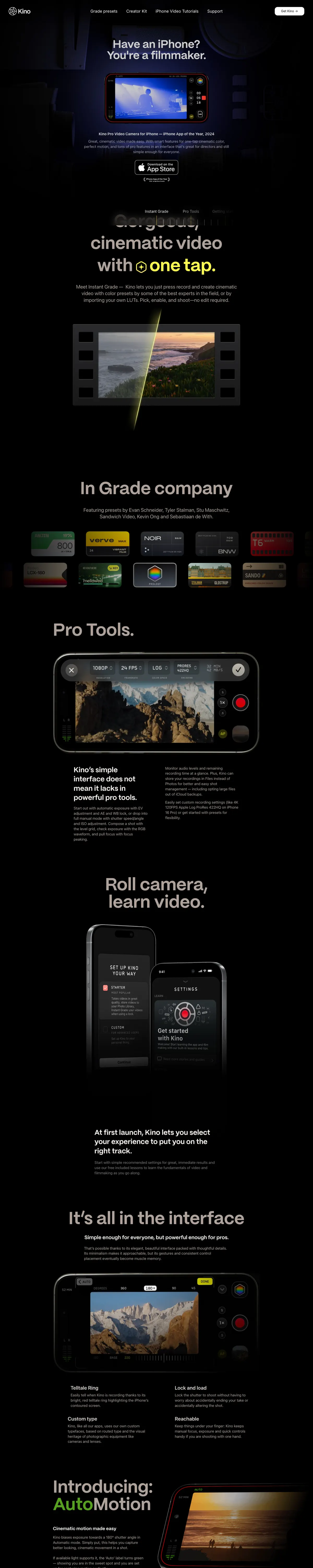 Full-page screenshot of Kino (shotwithkino.com)