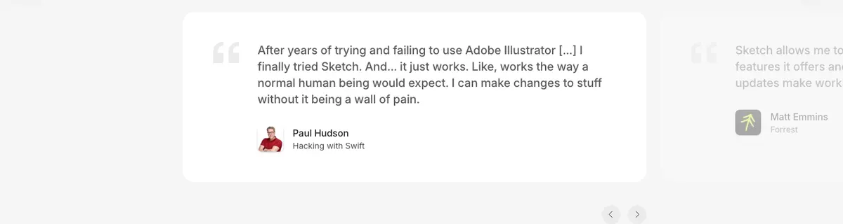Testimonials section of Sketch