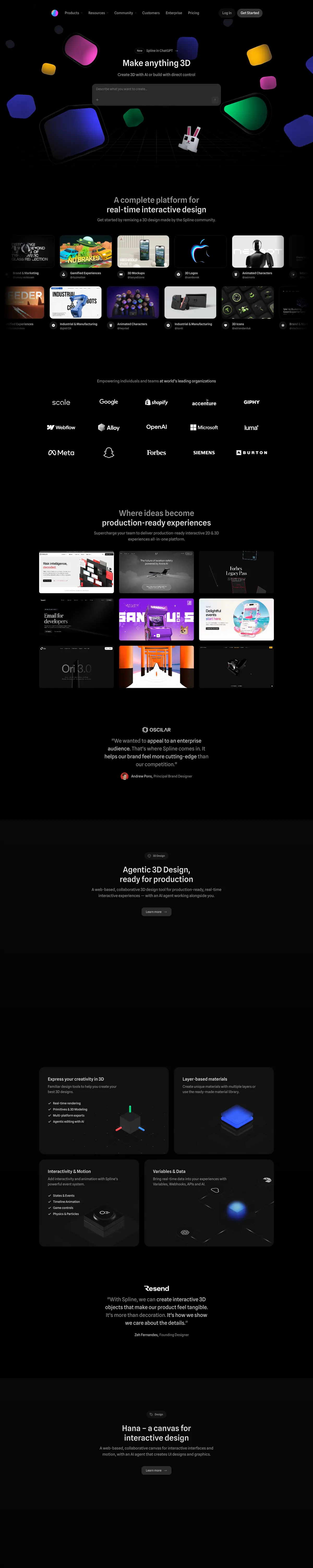 Full-page screenshot of Spline (spline.design)