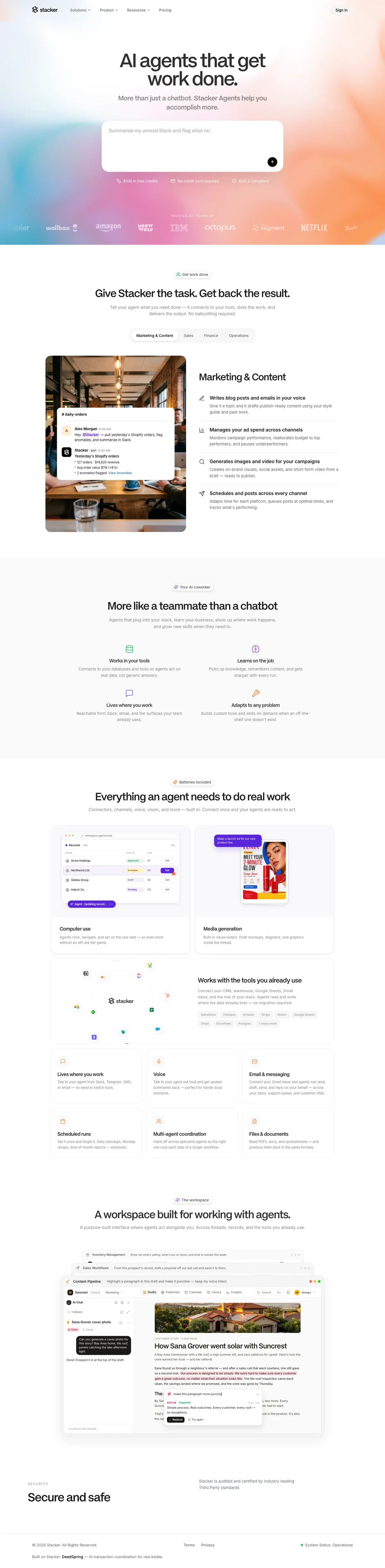 Full-page screenshot of Stacker (stackerhq.com)