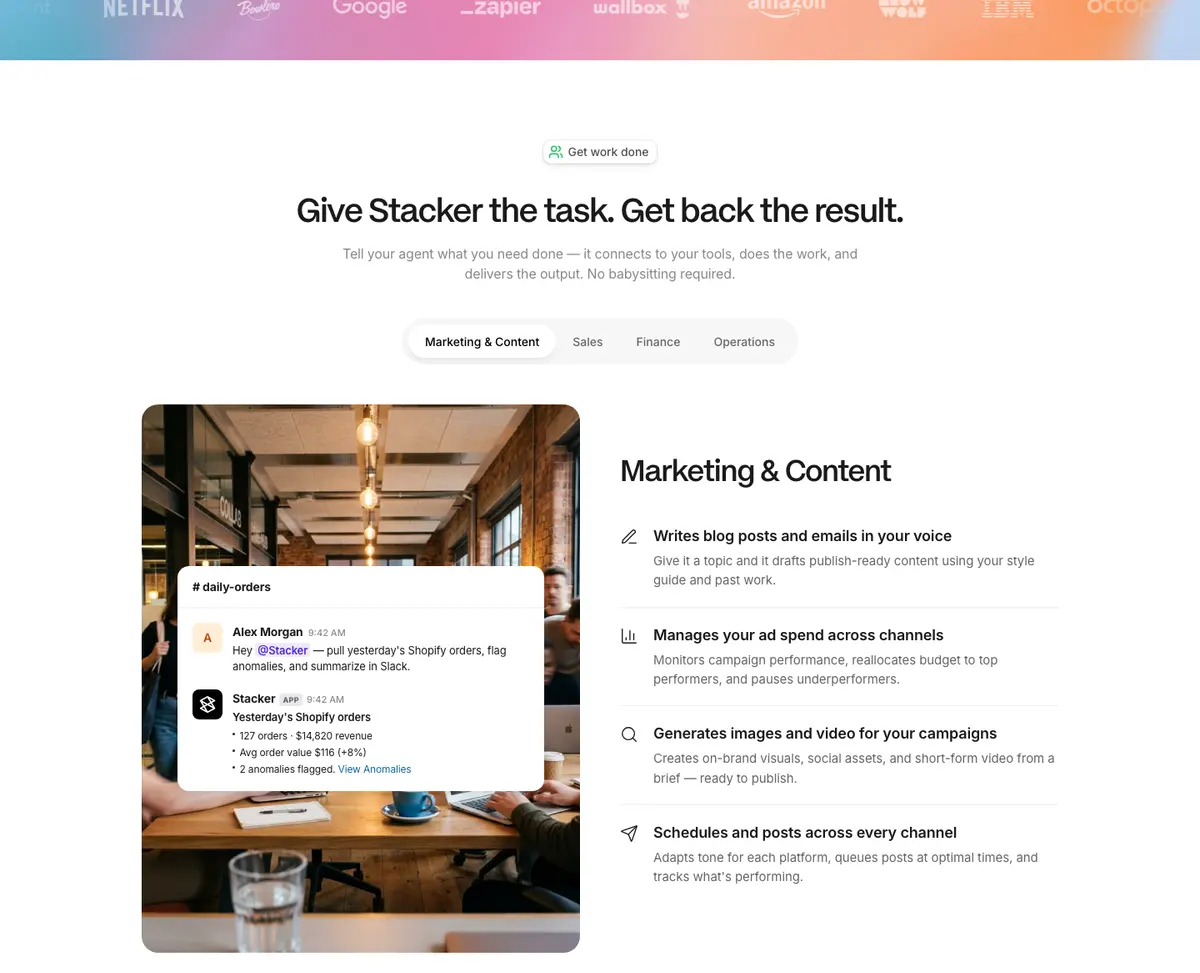 Features section of Stacker