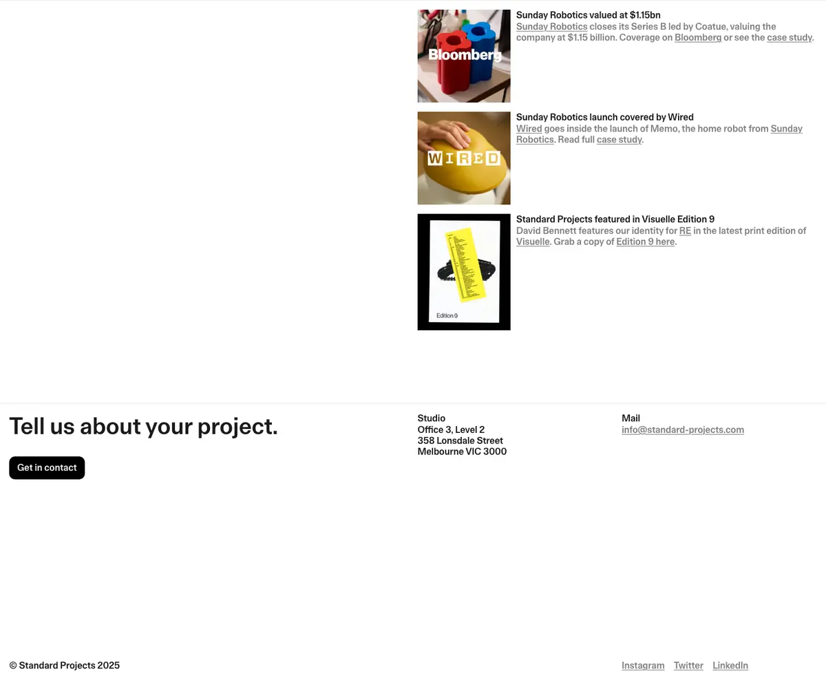 Footer section of Standard Projects