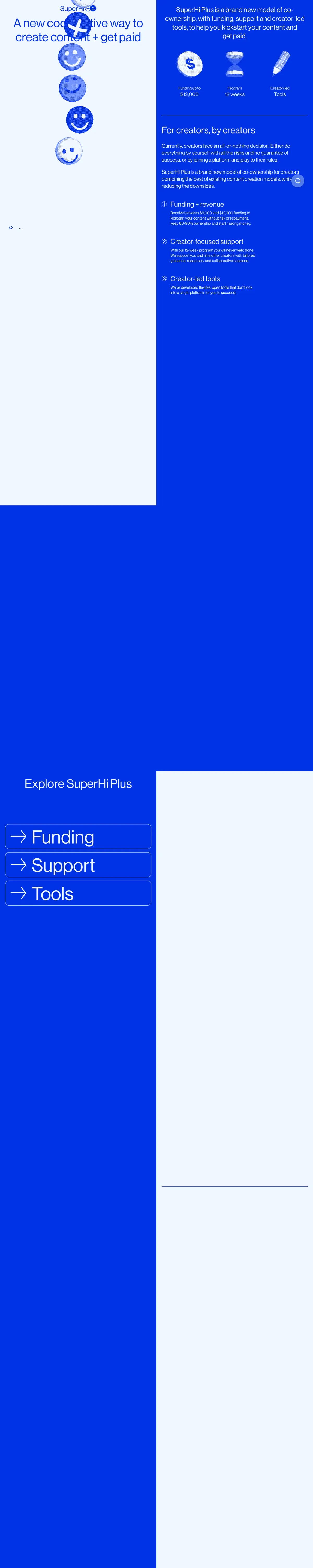 Full-page screenshot of SuperHi Plus (superhi.plus)