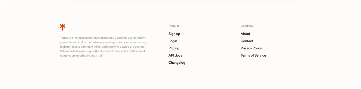 Footer section of Terms