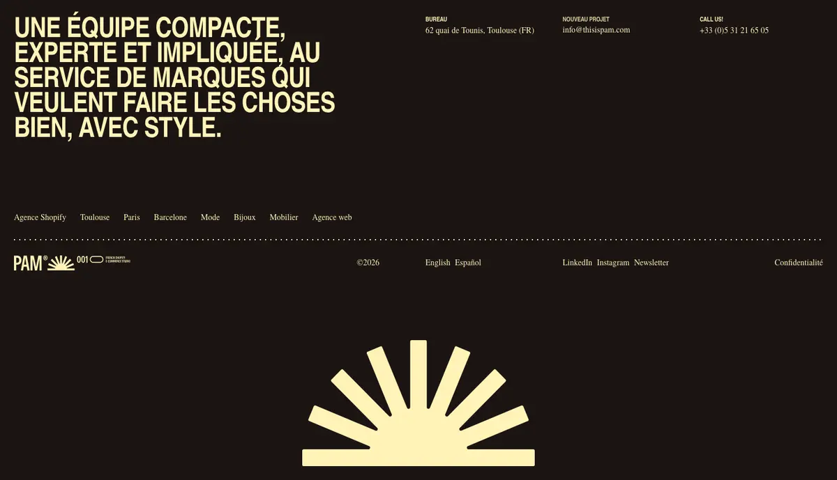 Footer section of Web agency Toulouse, Pam