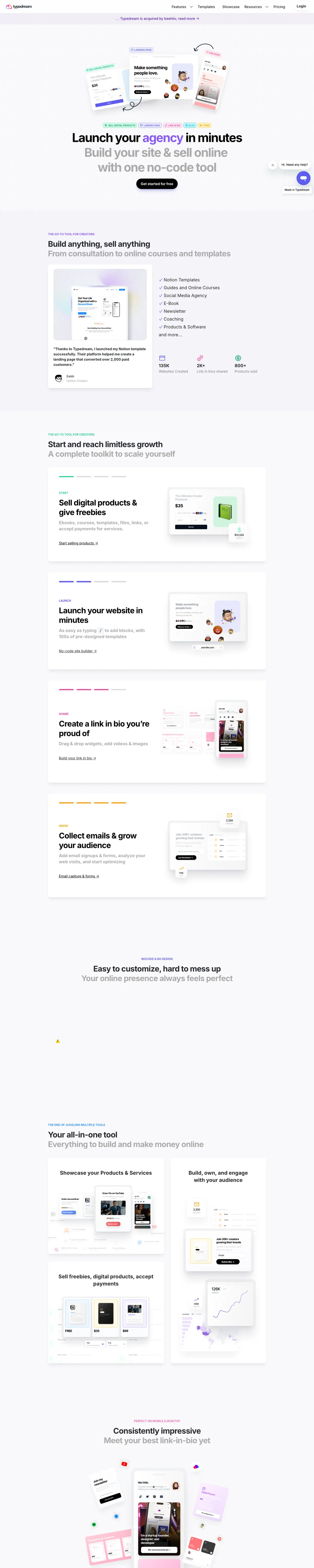 Full-page screenshot of Typedream (typedream.com)