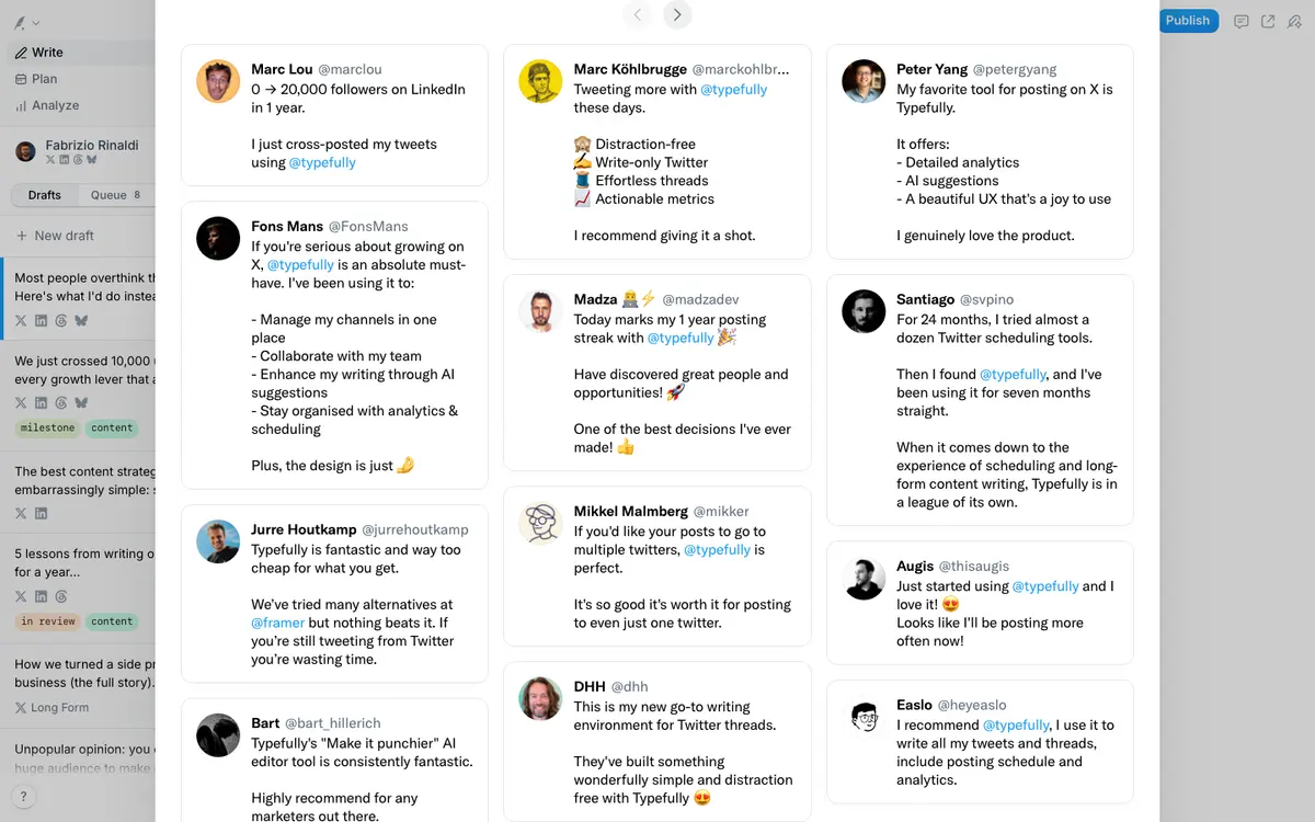 Testimonials section of Typefully