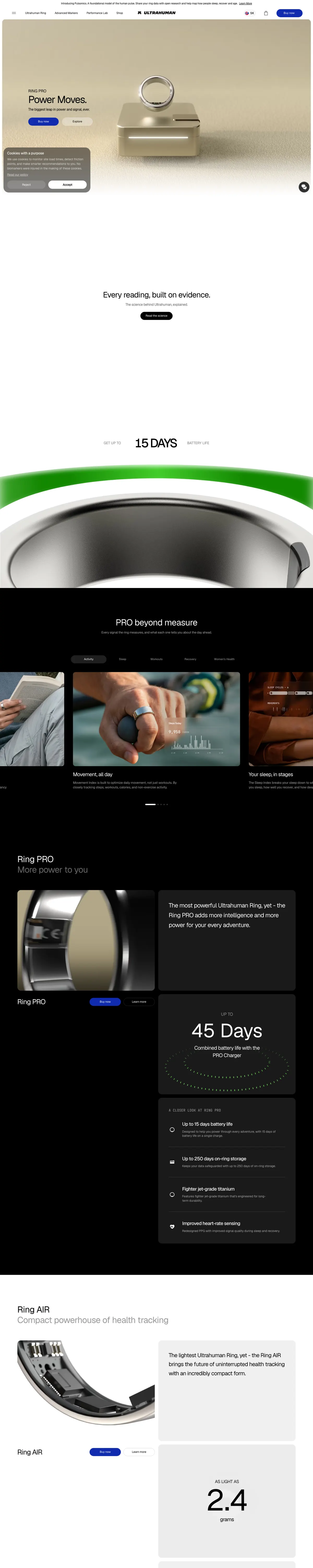 Full-page screenshot of Ultrahuman. Real-time nutrition and fitness tracking. (ultrahuman.com)