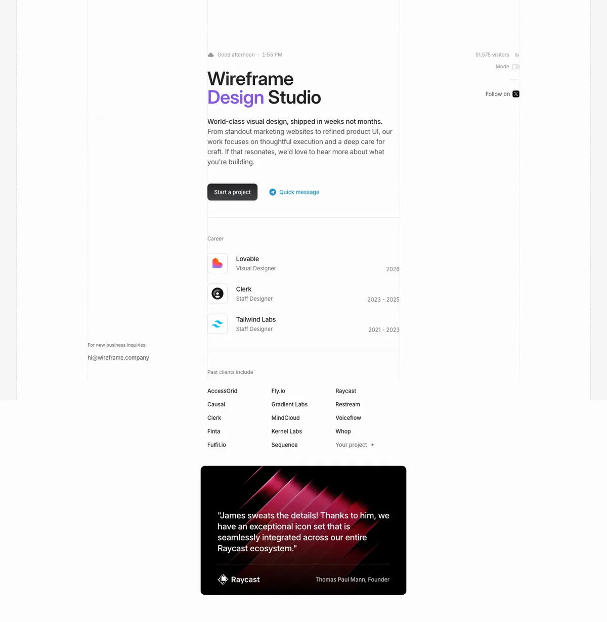 Full-page screenshot of Wireframe Design Studio (wireframe.co)