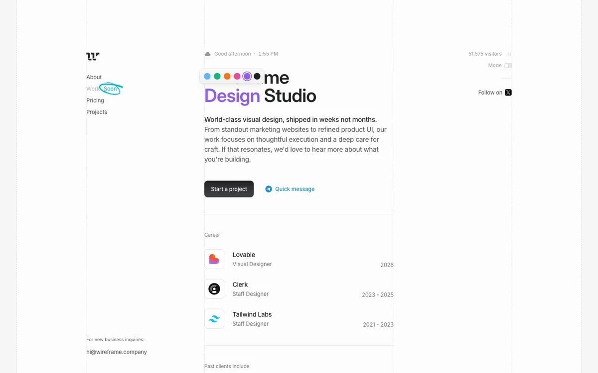 Wireframe Design Studio website