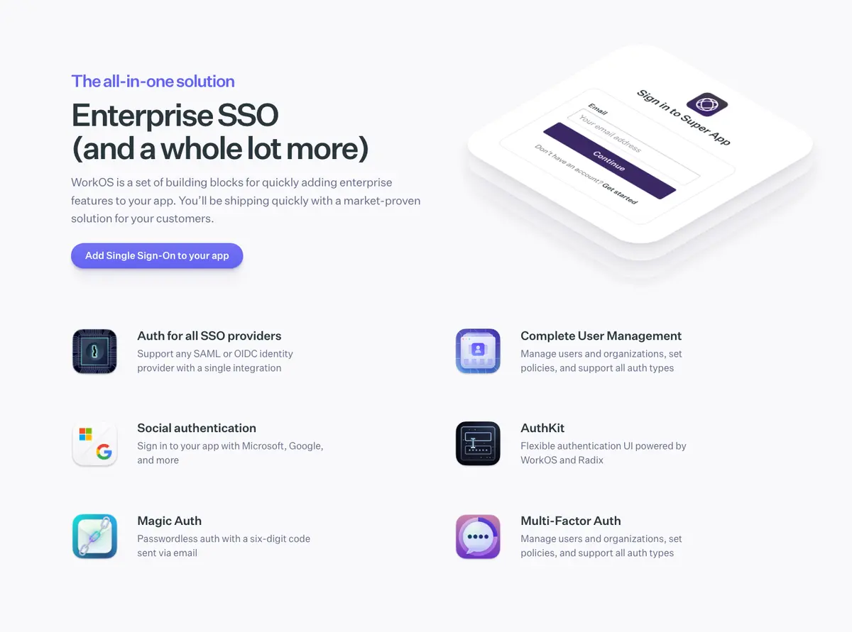 Features section of WorkOS