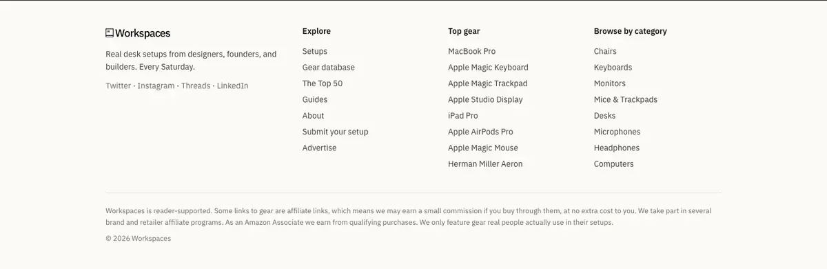 Footer section of Workspaces